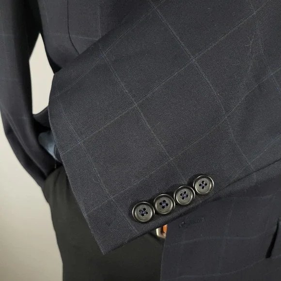Nautica Men's Sport Coat Blazer Two Button Navy Blue Plaid‎ Wool Size 44R